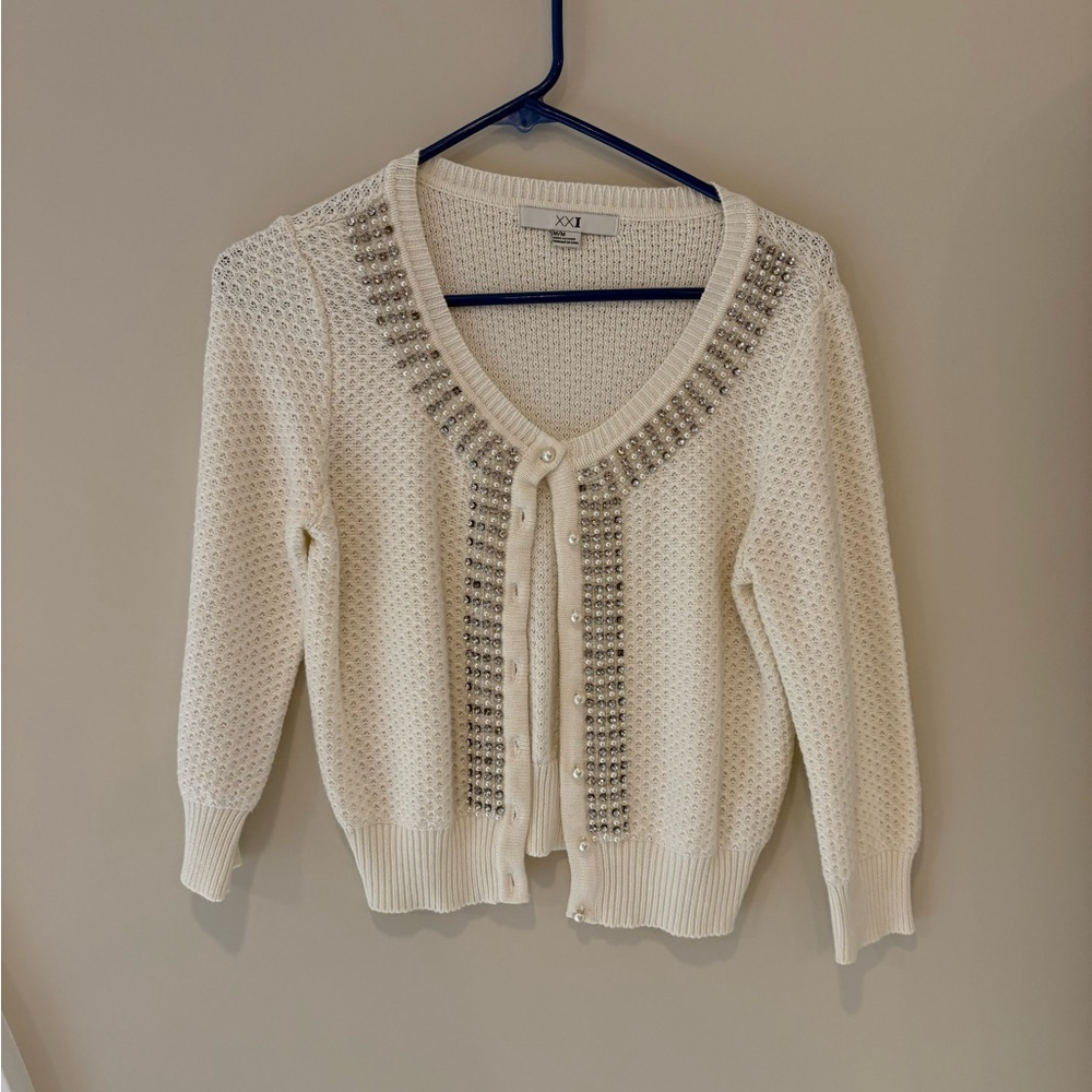 Forever 21 Cream Knit Cardigan with Silver Accents